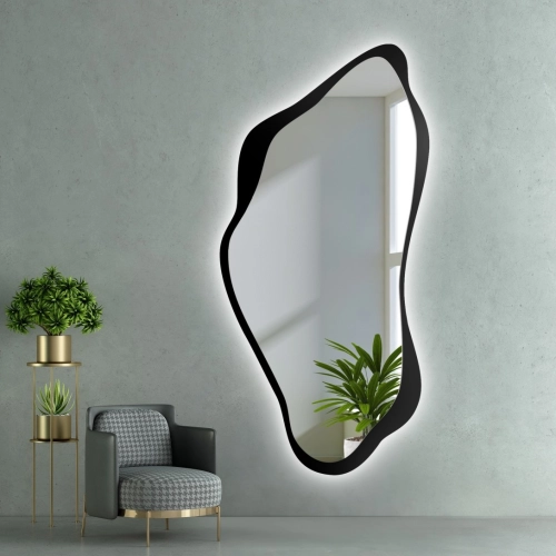 Lustro o nieregularnym kształcie w ramie mdf z podświetleniem - PIENA W RAMIE LED